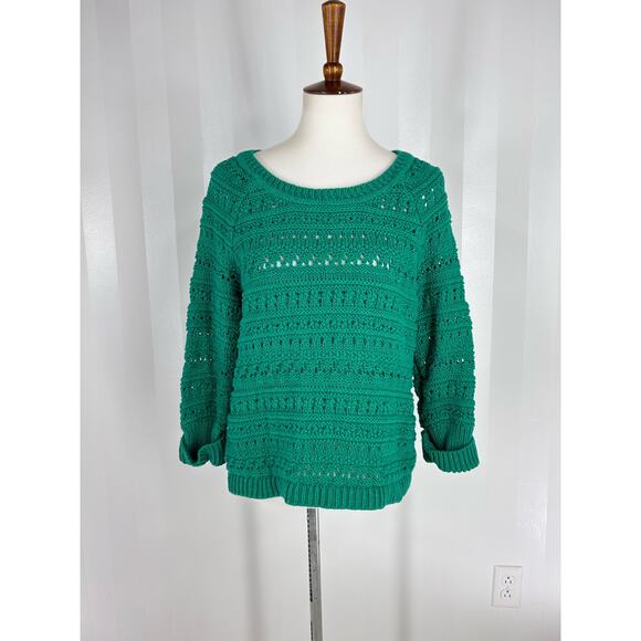 CATO Women’s Sparkling Green Open Knit Sweater Sz XL - Picture 1 of 9
